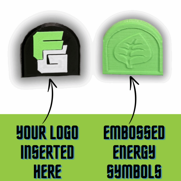 Personal logo versus engraved energy symbol for energy break stands