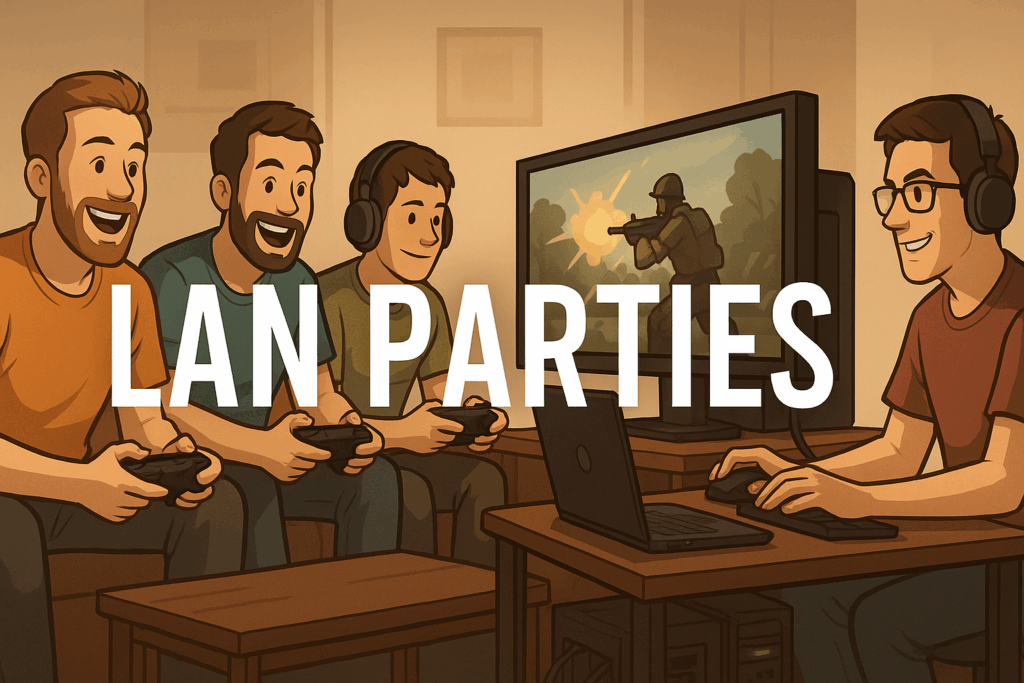 LAN Parties featured image showing all the freinds playing games together in the same room.
