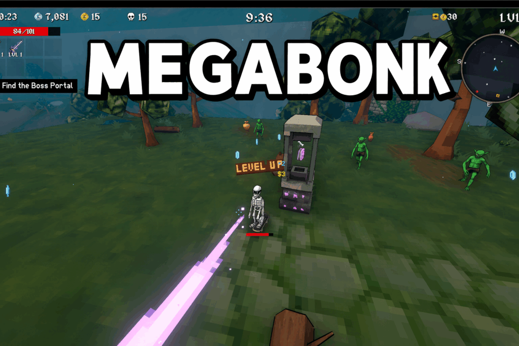 Megabonk Review featured image with Calcium showcased near a tome.
