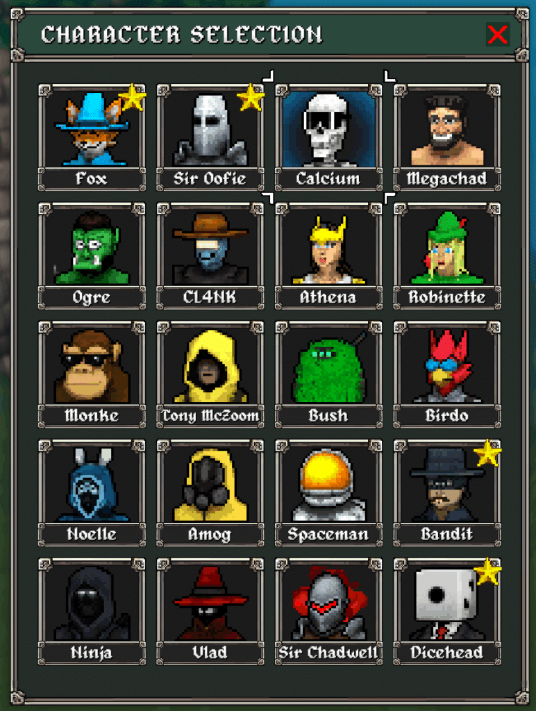 Megabonk characters and progress with star completion #image_title