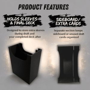 Draft Pack Product Featrues – Ficking Games MTG draft organizer - Draft pack product features showcasing where deck is stored